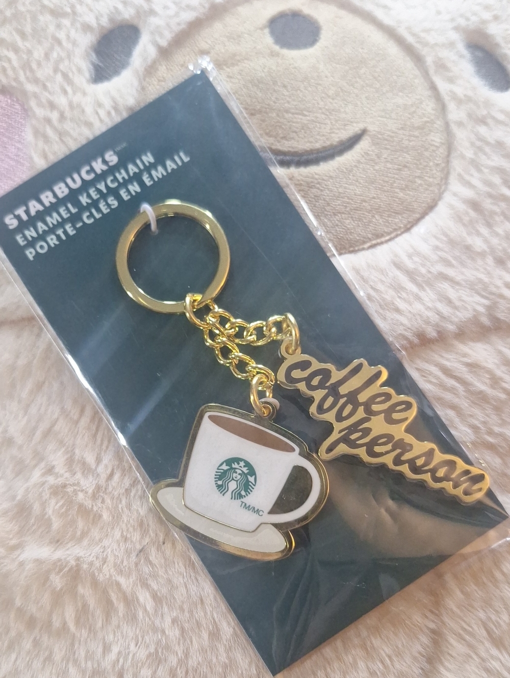 Starbucks White & Gold Coffee Person Enamel Keychain